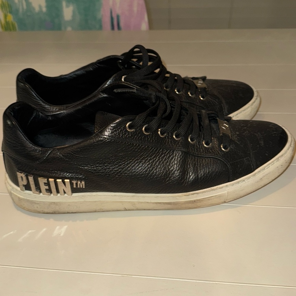 Philipp Plein Black Leather Sneakers